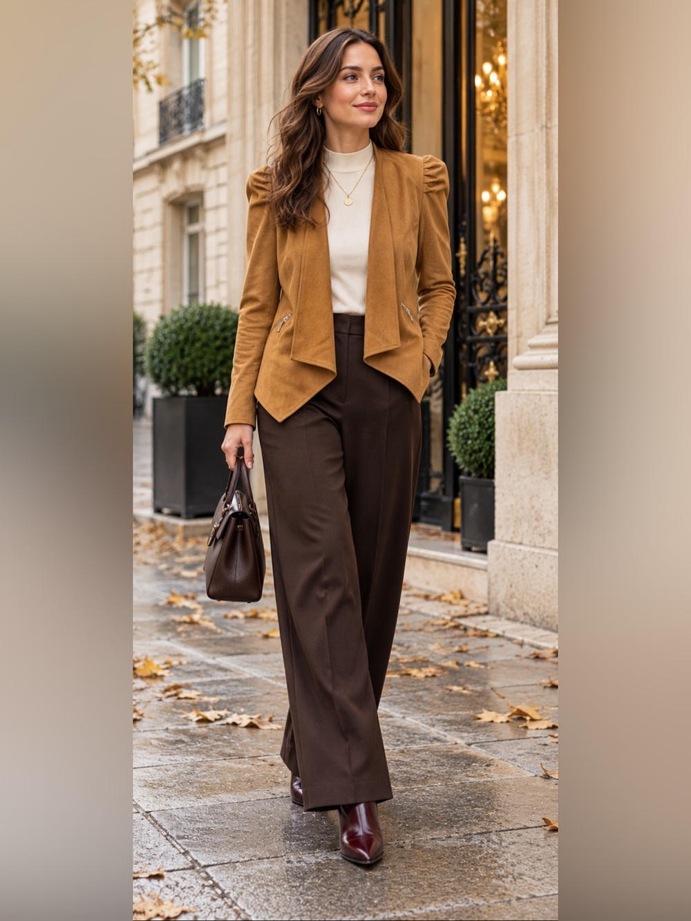 La Petite Française Camel Faux Suede Draped Jacket